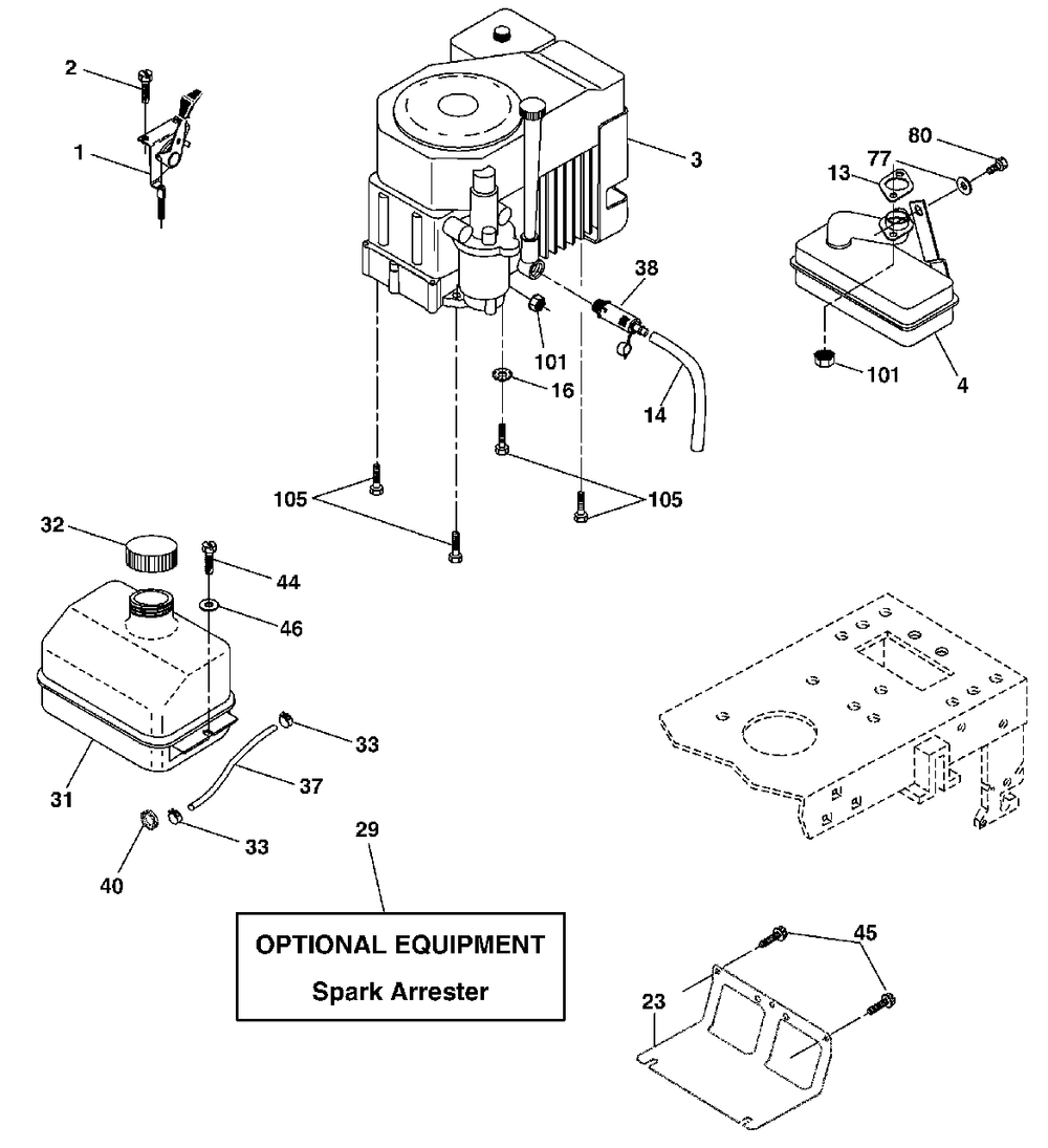 Engine Diagram and Parts List for YTH1842 (954569790-A)(2003-01) Husqvarna Lawn Tractor