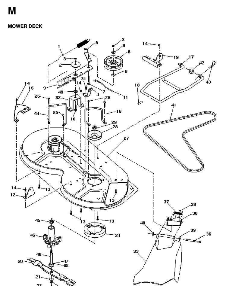 Mower Deck / Cutting Deck Diagram and Parts List for LT125 1998-02 Husqvarna Lawn Tractor