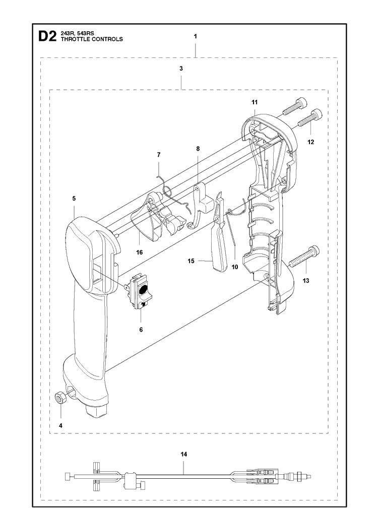 Throttle Controls Diagram and Parts List for 243R 20121000001-Current Husqvarna Brush Cutter