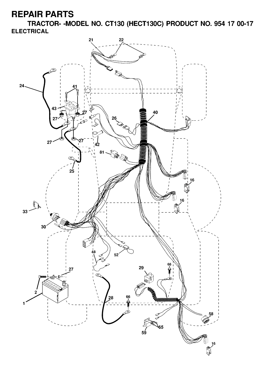 Electrical Diagram and Parts List for CT130 (954170017-C)(2000-03) Husqvarna Lawn Tractor