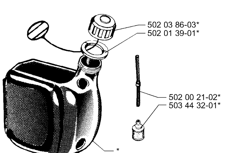 Fuel Tank Diagram and Parts List for 265RX 1999-03 Husqvarna Brush Cutter