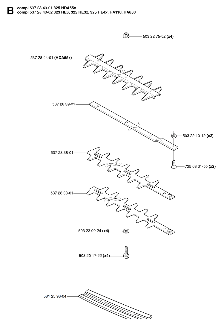 Cutting Equipment Diagram and Parts List for 325HDA55 (X-SERIES)(20054000001-Current) Husqvarna Hedge Trimmer