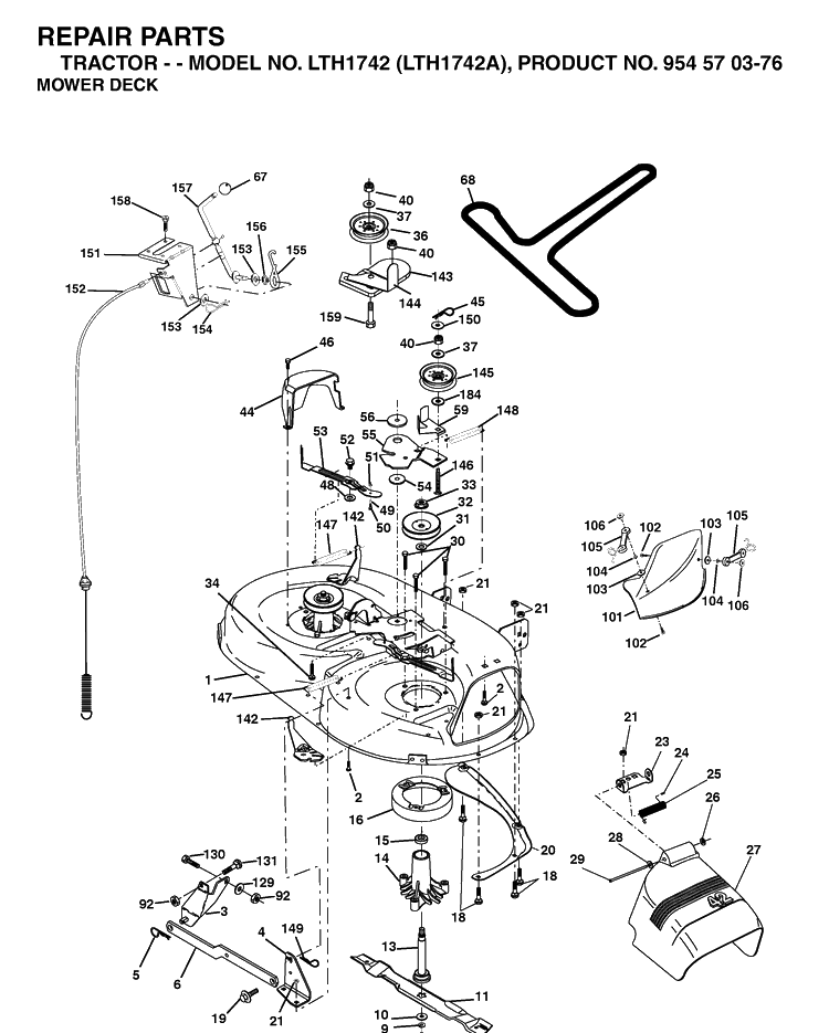 Mower Deck / Cutting Deck Diagram and Parts List for LTH1742-LTH1742A 2002-11 Husqvarna Lawn Tractor