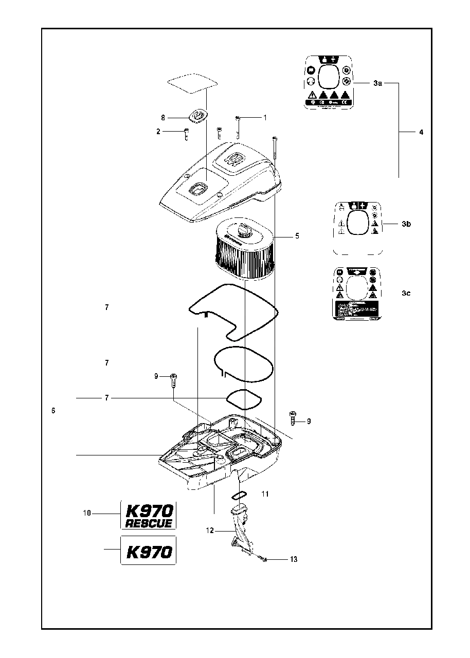 Air Filter Cover Diagram and Parts List for K970III 2016-07 Husqvarna Circular Saw