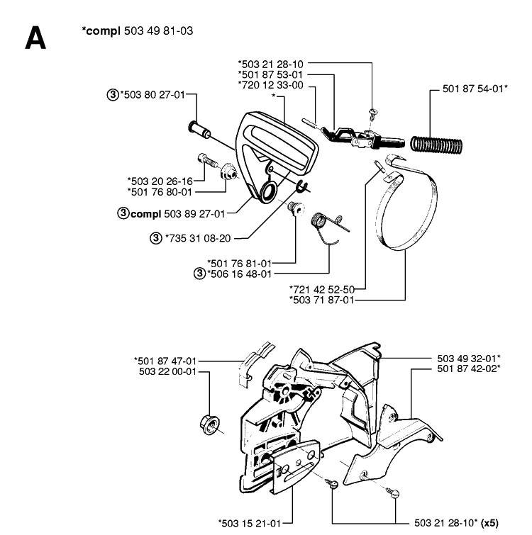 Chain Brake And Clutch Cover Diagram and Parts List for 55 20001900001-Current Husqvarna Chainsaw