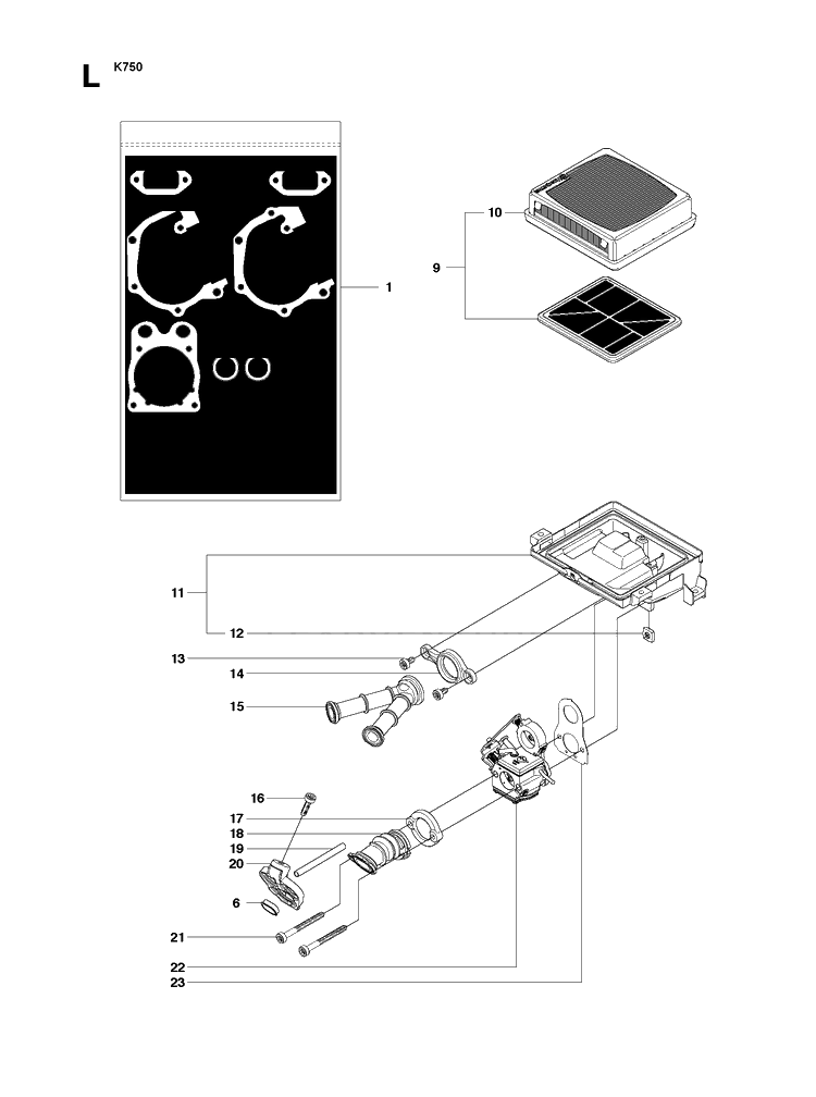 Air Filter Diagram and Parts List for K750 (544936207)(2010-02) Husqvarna Lawn Tractor Accessories