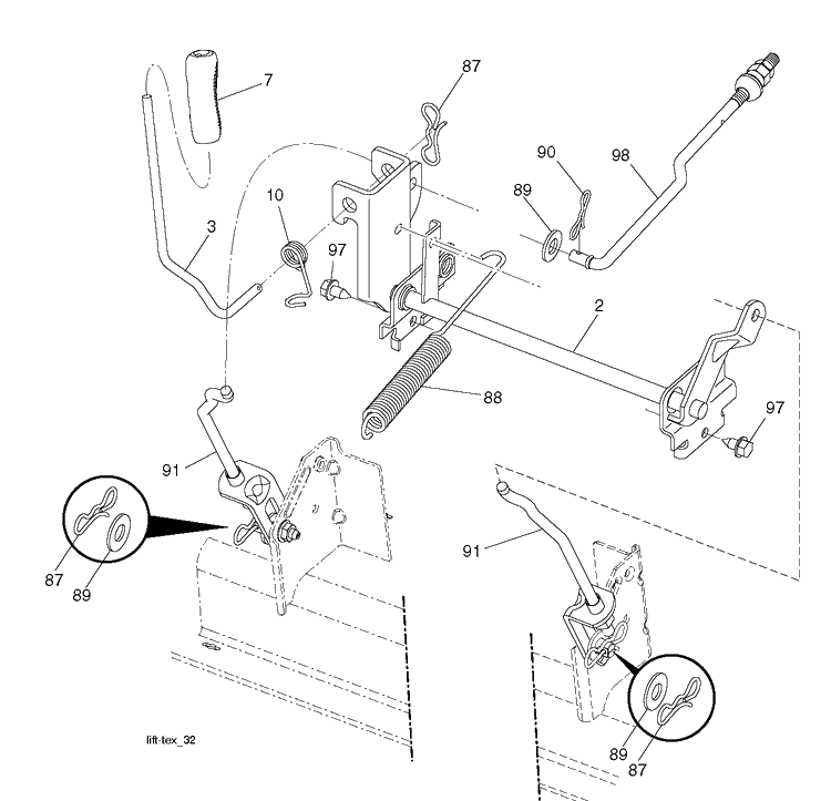 Mower Lift Lever Diagram and Parts List for YTA19K42 (96048006800)(2013-09) Husqvarna Lawn Tractor