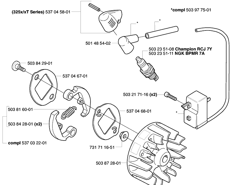 Ignition/Flywheel And Clutch Diagram and Parts List for 322L 2002-01 Husqvarna Trimmer