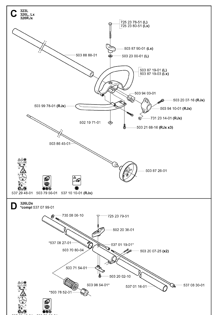 Shaft Diagram and Parts List for 326LX 20061400001-20070100000 Husqvarna Edger