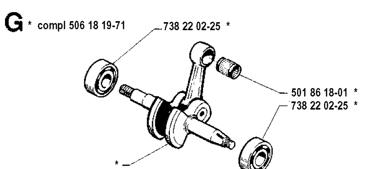 Crankshaft Diagram and Parts List for 262XP 19910900001-19924400000 Husqvarna Chainsaw