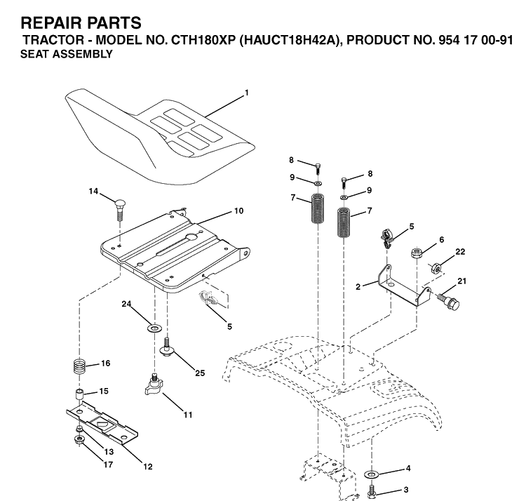 Seat Diagram and Parts List for CTH180XP (HAUCT18H42A)(2003-01) Husqvarna Lawn Tractor