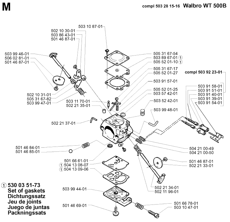 Carburetor Details Diagram and Parts List for 225HBV 20000100001-Current Husqvarna Leaf Blower / Vacuum