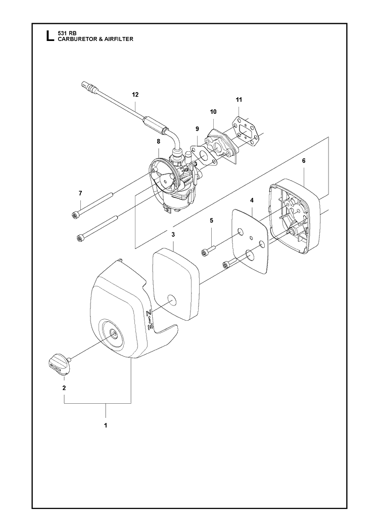 Carburetor And Air Filter Diagram and Parts List for 531RB  Husqvarna Brush Cutter