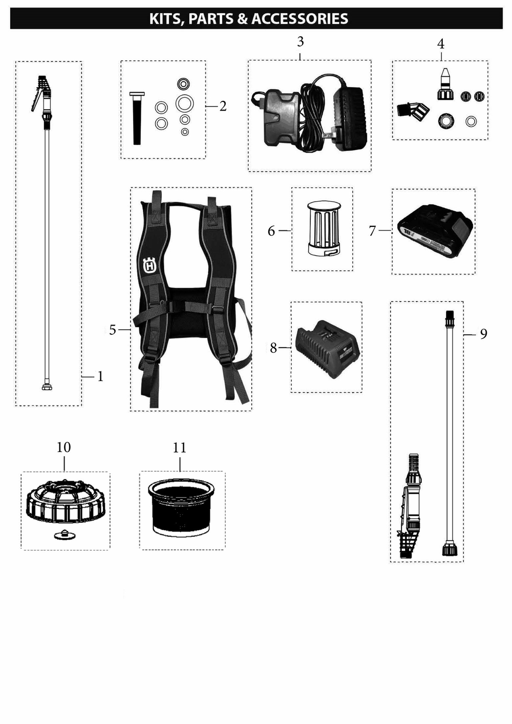 Complete Product Diagram and Parts List for 18V4GALBPSPRAYER  Husqvarna Sprayer