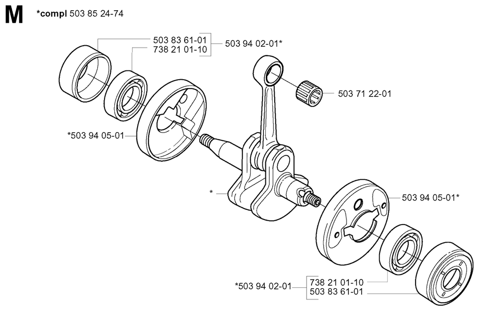 Crankshaft Diagram and Parts List for 325HDA55X 20011800001 - 20040100000 Husqvarna Hedge Trimmer