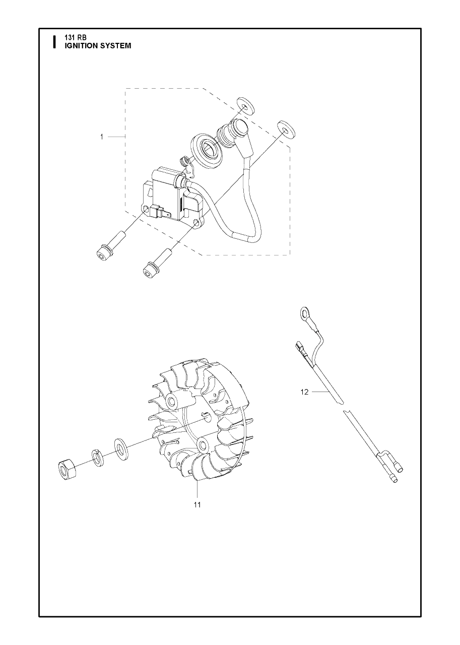 Ignition System Diagram and Parts List for 131RB 20181300001 & Above Husqvarna Brush Cutter