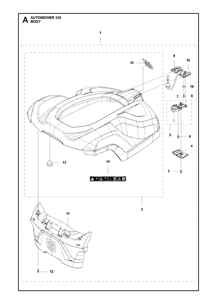 Cover Diagram and Parts List for 320 2015-01 Husqvarna Lawn Mower