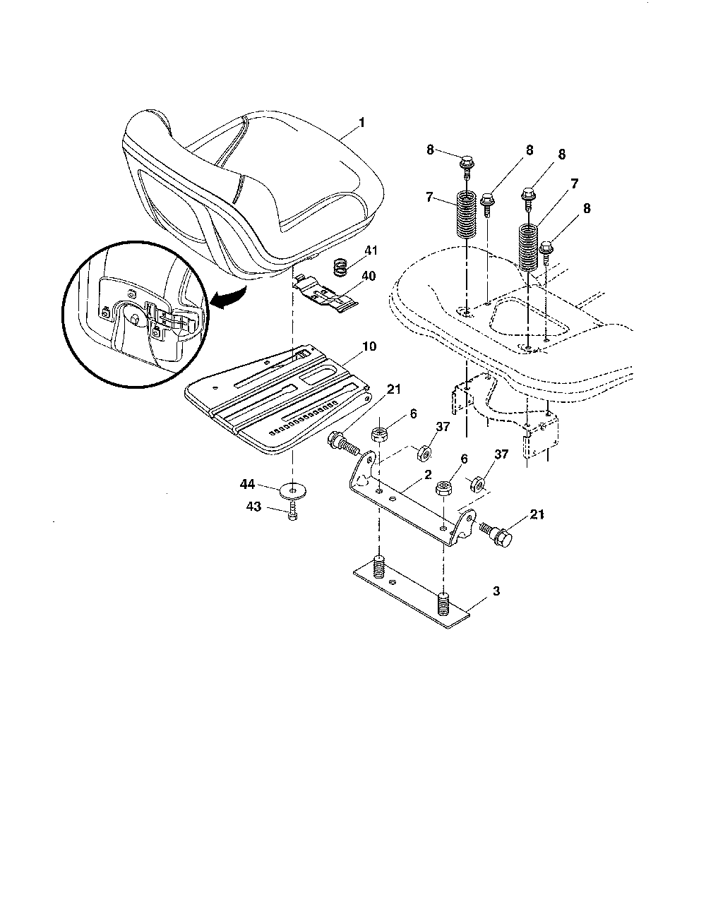 Seat Diagram and Parts List for YTH22V46-96043018101  Husqvarna Lawn Tractor