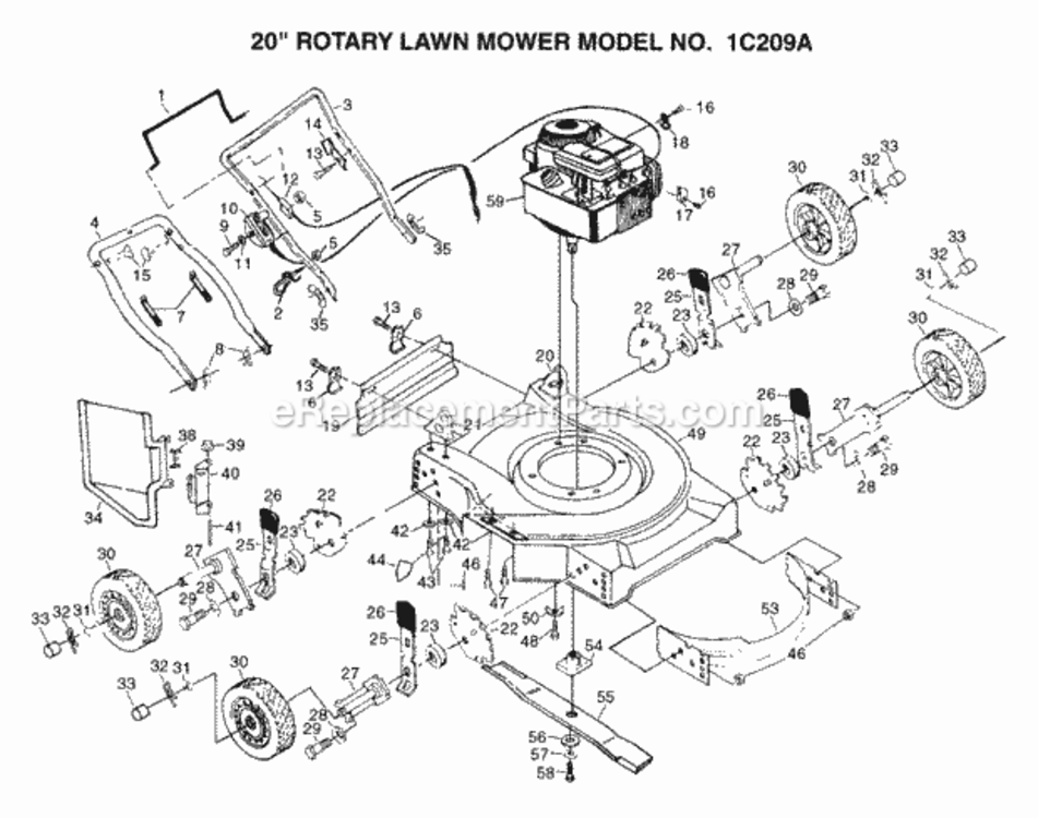 Page A Diagram and Parts List for 1C209A 1999 And Before Husqvarna Lawn Mower