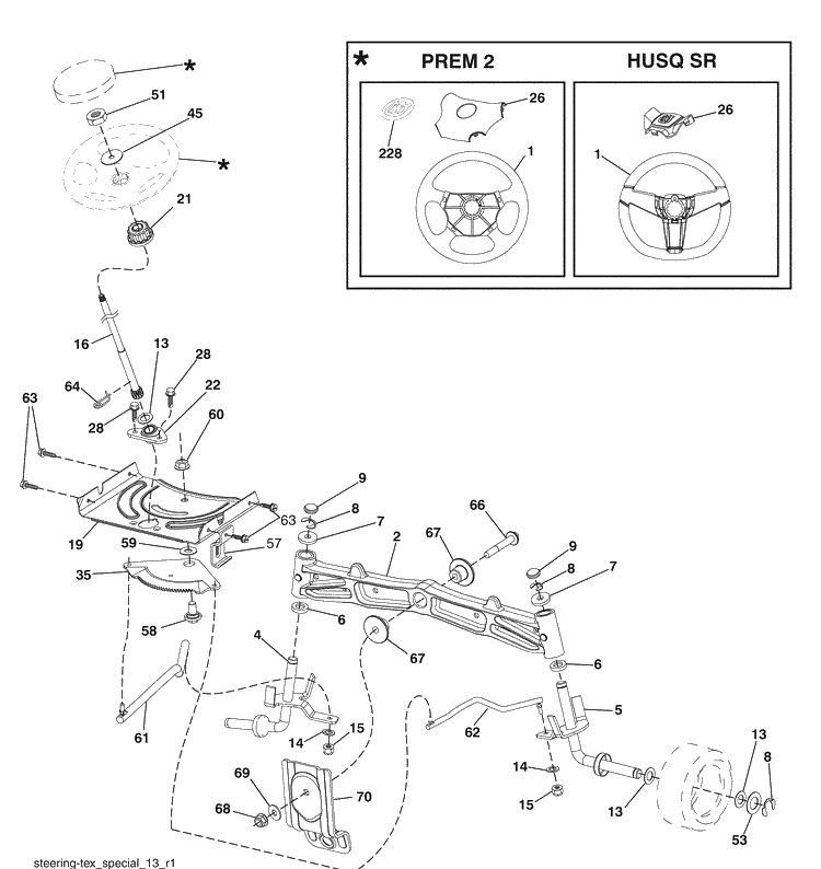 Steering Diagram and Parts List for LGT2554 (96045001500)(2009-01) Husqvarna Lawn Mower