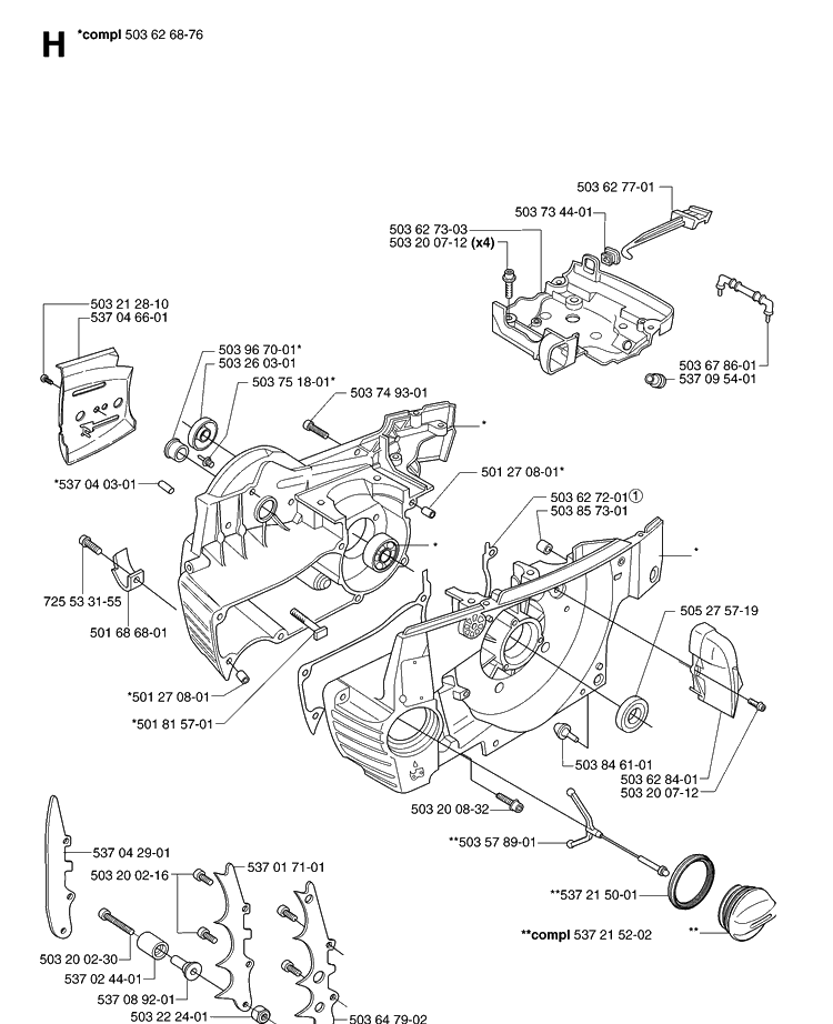 Crankcase Diagram and Parts List for 365 20070900001-20101800000 Husqvarna Chainsaw
