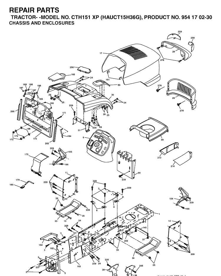 Chassis And Enclosures Diagram and Parts List for CTH151XP (HAUCT15H36G)(2005-04) Husqvarna Lawn Tractor