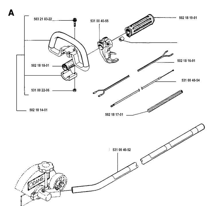 Handle And Controls Diagram and Parts List for 125E  Husqvarna Edger