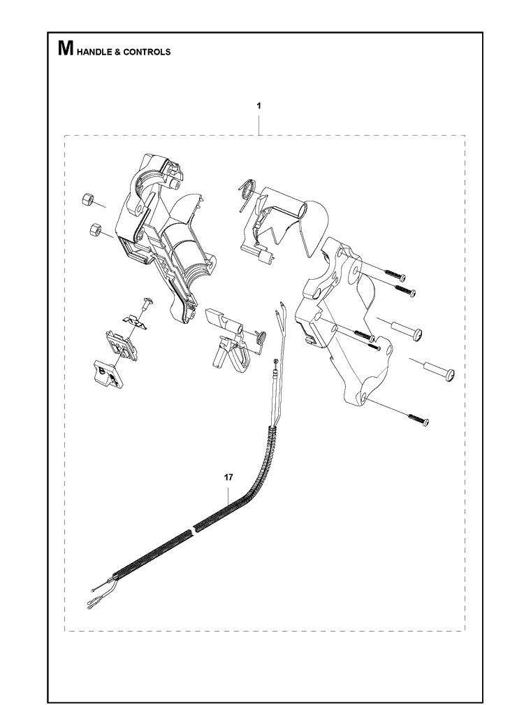 Handle And Controls Diagram and Parts List for 333RB Mark II Husqvarna Edger