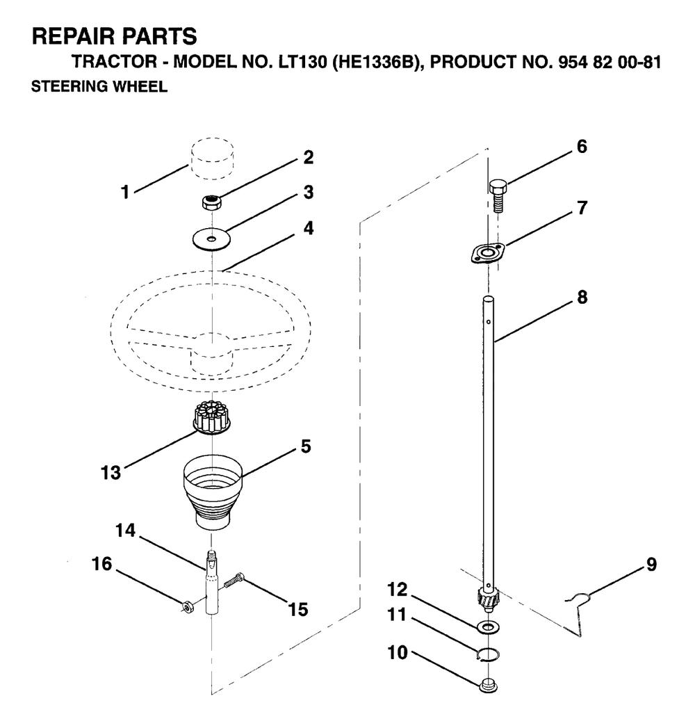 Steering Diagram and Parts List for LT130 (954820081-B)(1996-01) Husqvarna Lawn Tractor