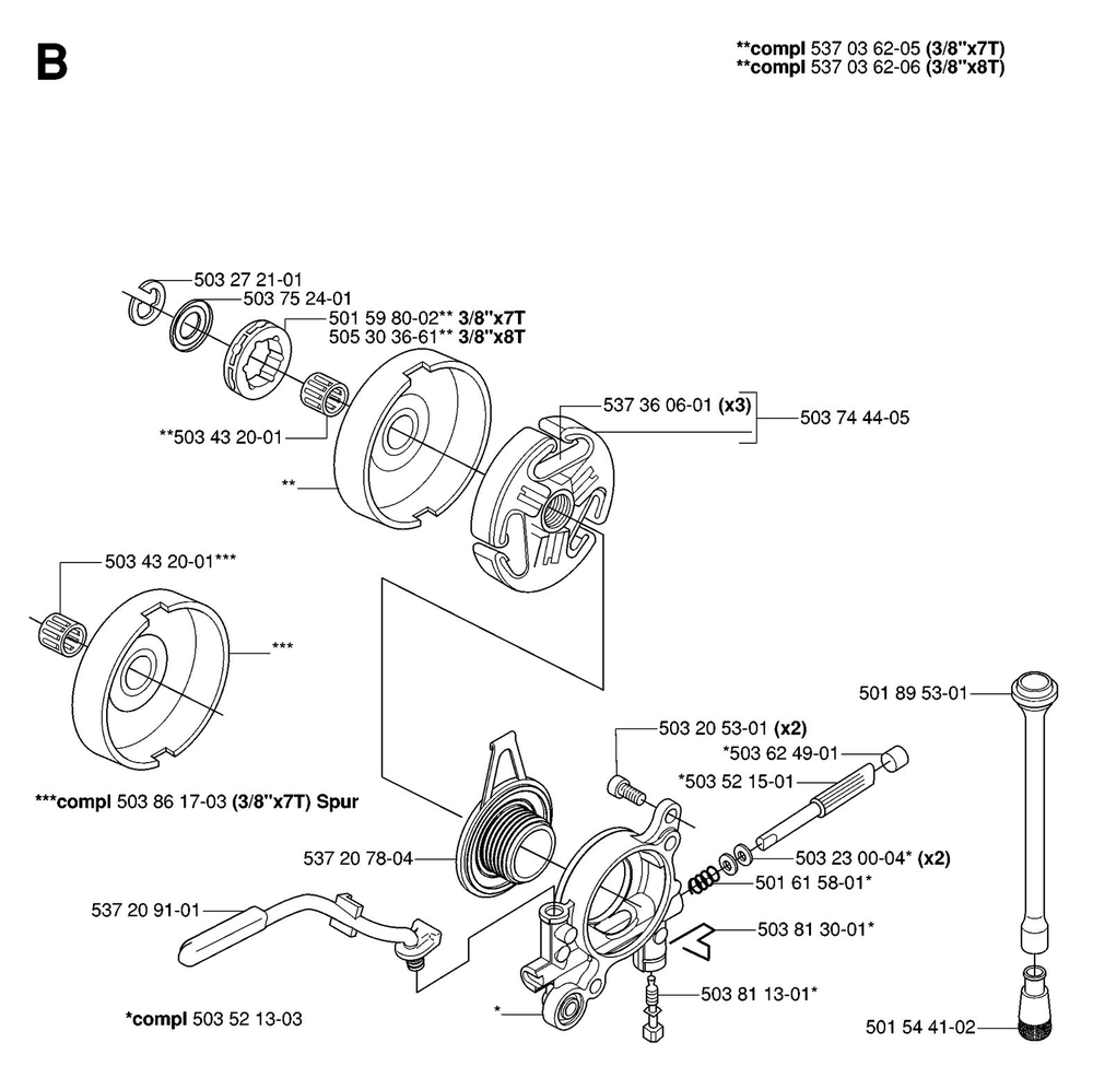 Clutch And Oil Pump Diagram and Parts List for 575XP-575XPG 575 XP W - 575 XPGW Husqvarna Chainsaw