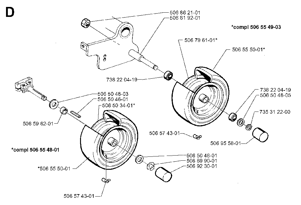 Wheels And Tires Diagram and Parts List for RIDER970HSTBIOCLIP 1997-02 Husqvarna Lawn Tractor