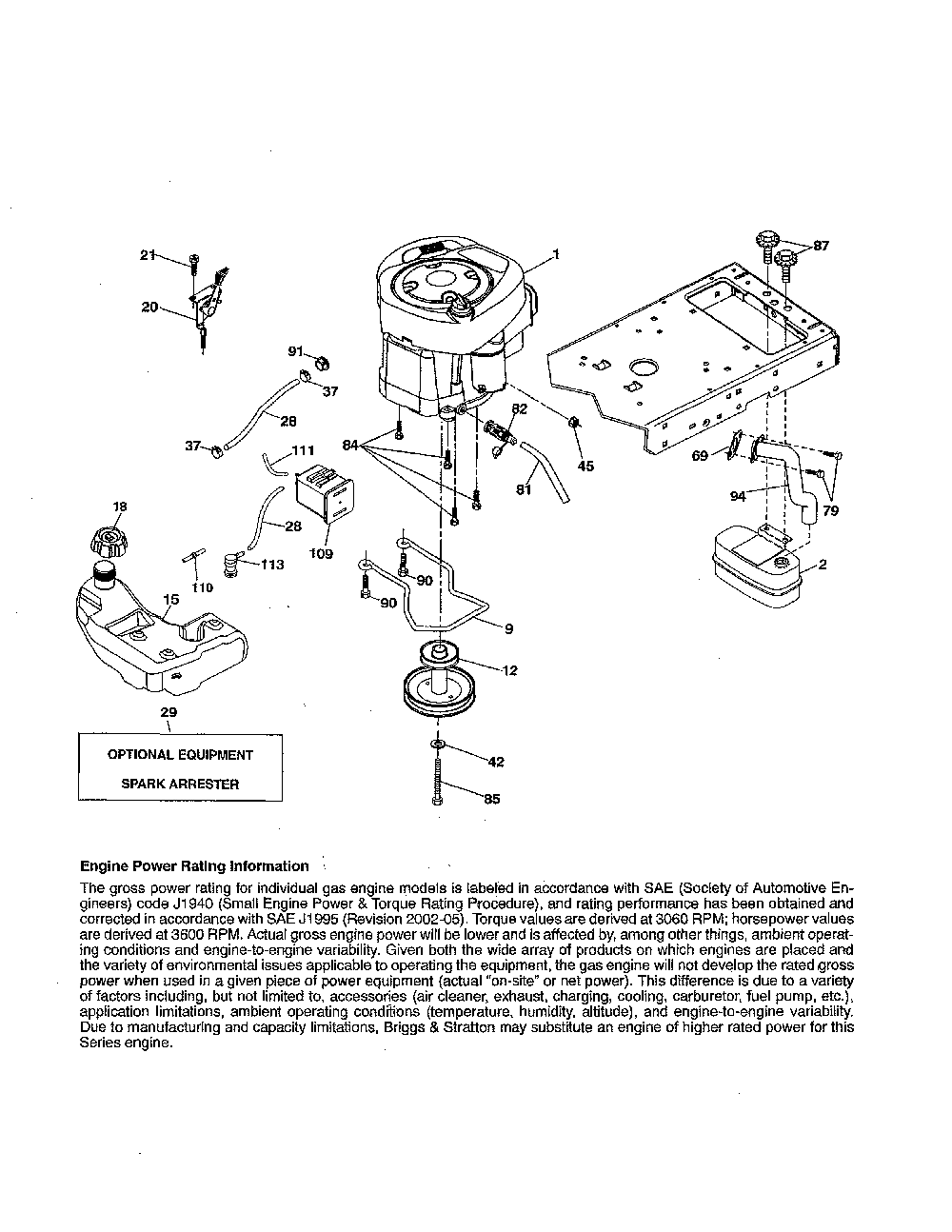 Engine Diagram and Parts List for 917243820  Husqvarna Lawn Tractor