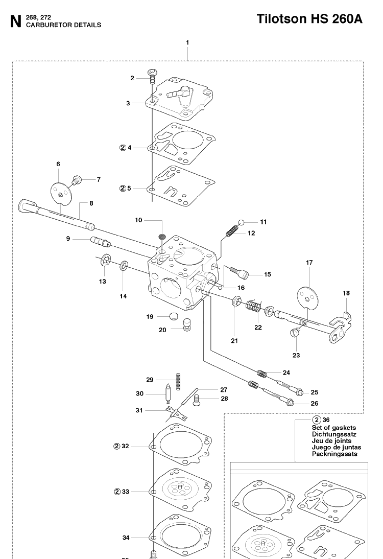 Carburetor Details Diagram and Parts List for 272XP 20091400001-20163200000 Husqvarna Chainsaw