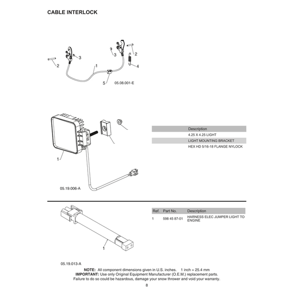 Cable Interlock Diagram and Parts List for 970528602  Husqvarna Snow Blower