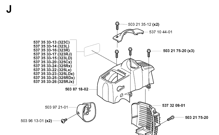 Cover Diagram and Parts List for 323L 20051800001-20061400000 Husqvarna Edger