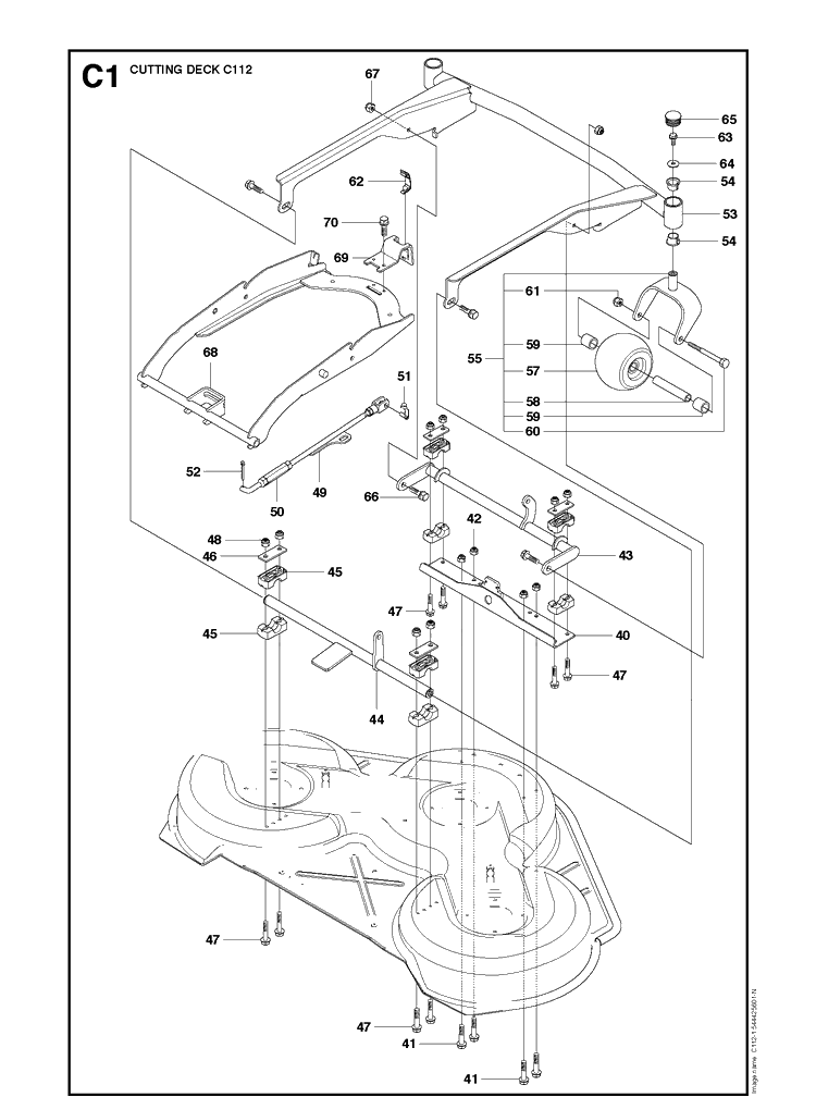44 Inch/112cm Cutting Deck Diagram and Parts List for R316TXSAWD (966757801)(2012) Husqvarna Lawn Mower