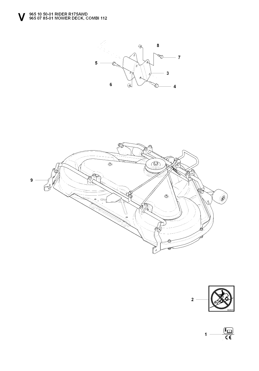 44-Inch/112cm Cutting Deck 2 Diagram and Parts List for R175AWD (965105001)(2007-01) Husqvarna Lawn Tractor