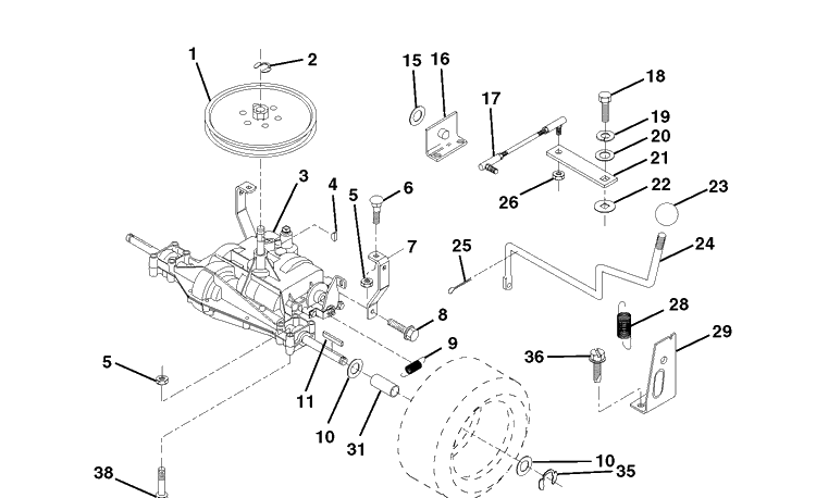 Transmission 2 Diagram and Parts List for LT125 (HE12536C)(1998-03) Husqvarna Lawn Tractor