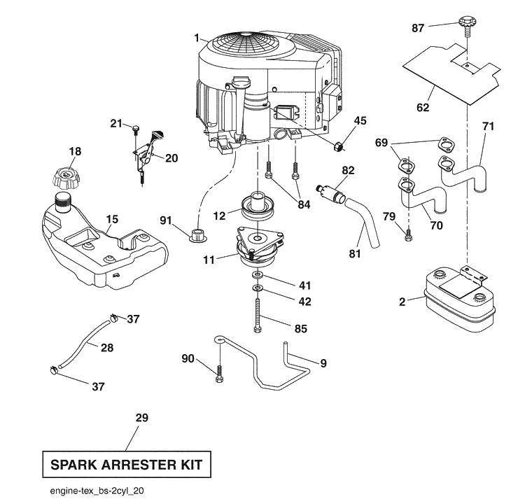 Engine Diagram and Parts List for YTH2454 (96043006000)(2008-12) Husqvarna Lawn Mower