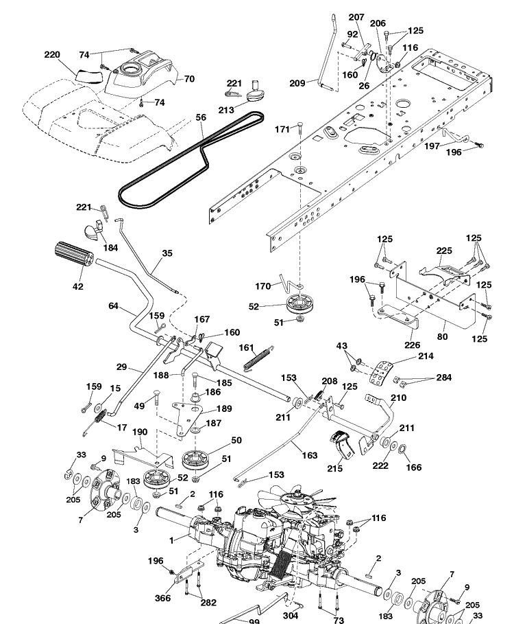 Drive Diagram and Parts List for GT48DXLS CARB-Non-CARB Husqvarna Lawn Tractor