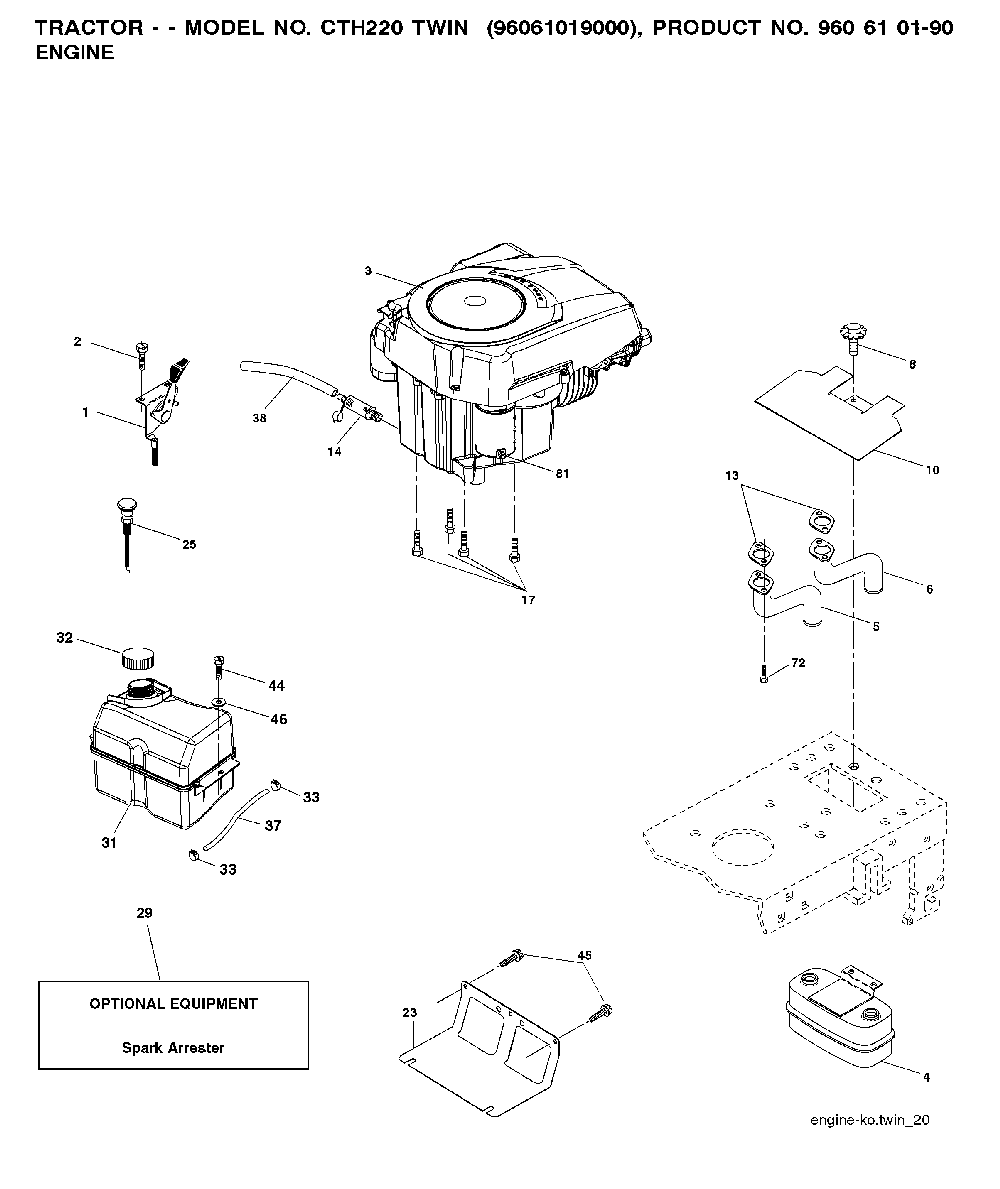 Engine Diagram and Parts List for CTH220TWIN (96061019000)(2007-02) Husqvarna Lawn Tractor