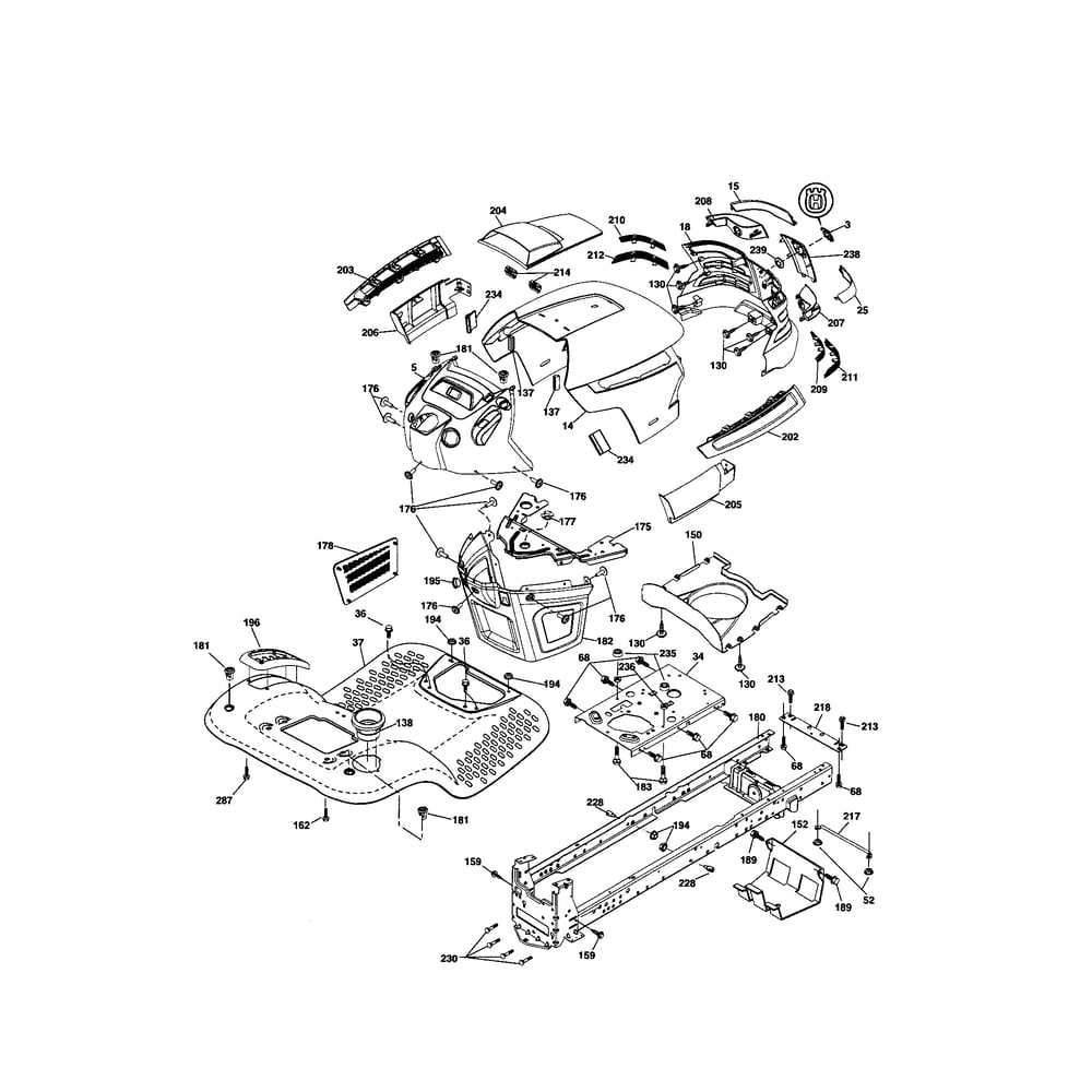 Chassis Diagram and Parts List for 917287542  Husqvarna Lawn Tractor