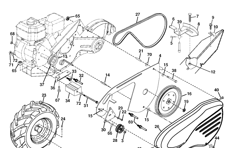 Mainframe, Left Side Diagram and Parts List for DRT900H (96093001204)(2013-03) Husqvarna Cultivator