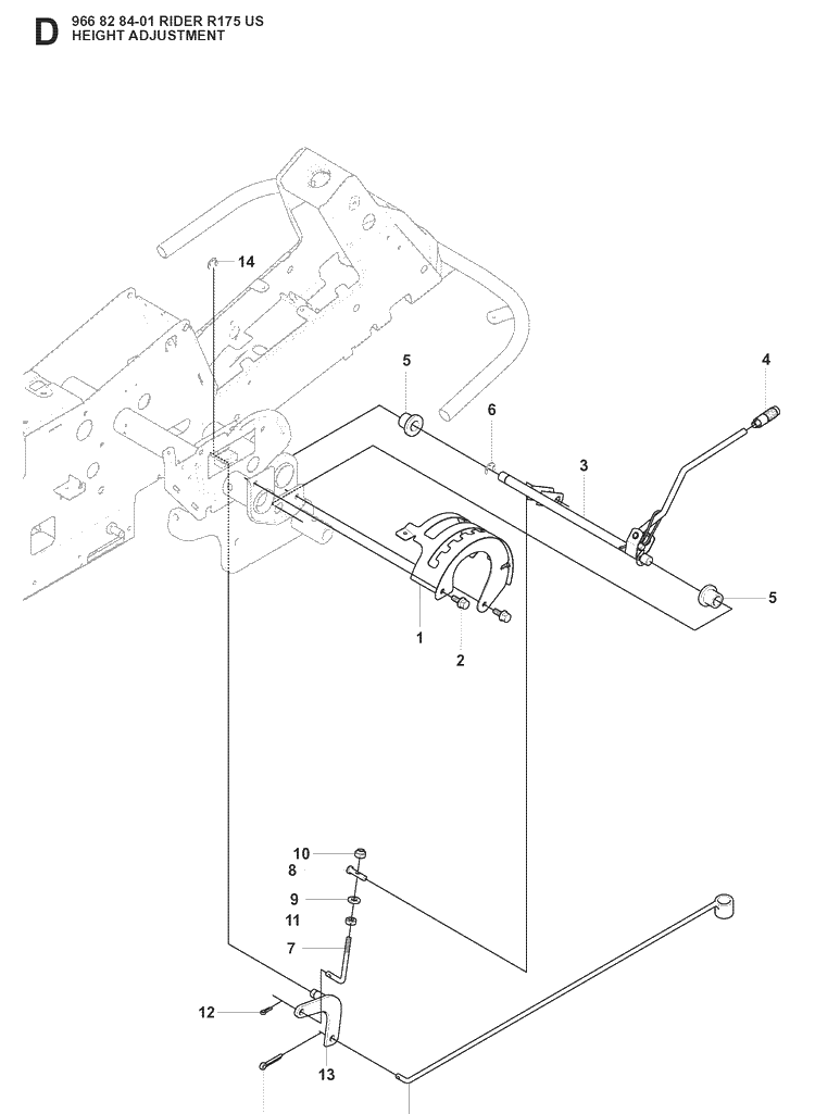 Height Adjustment Diagram and Parts List for RIDER175 (966828401)(2008-05) Husqvarna Lawn Mower