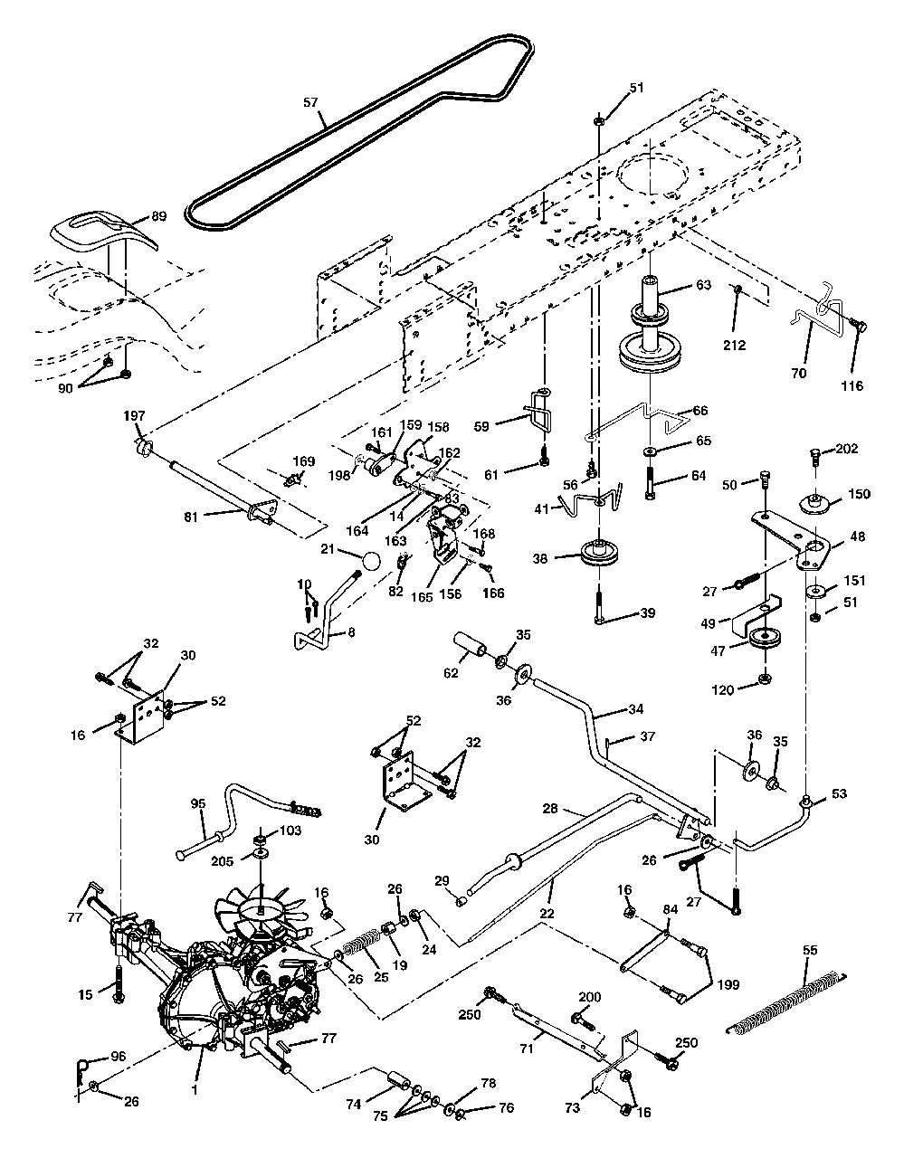 Drive Diagram and Parts List for YTH1842 (954569790-C)(2003-02) Husqvarna Lawn Tractor