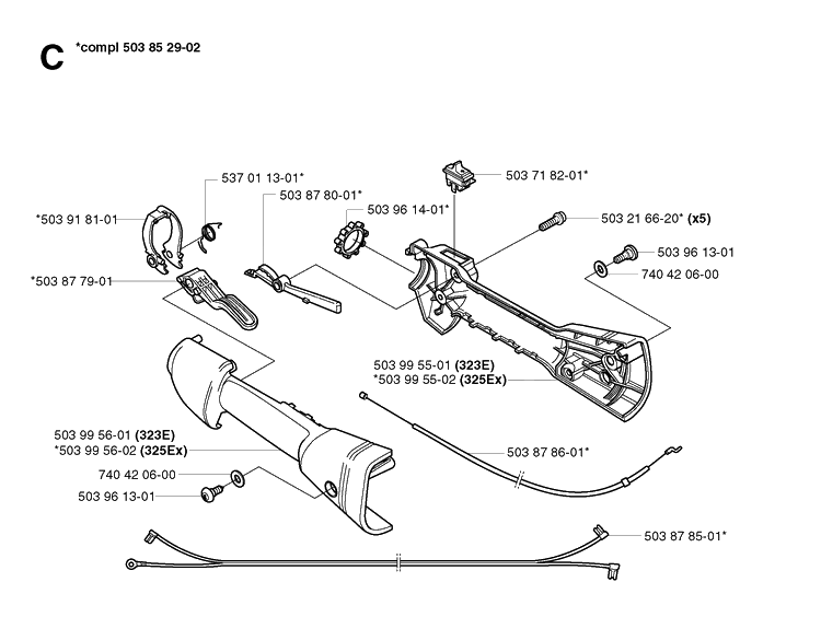 Handle Diagram and Parts List for 325E 20020900001-Current Husqvarna Edger