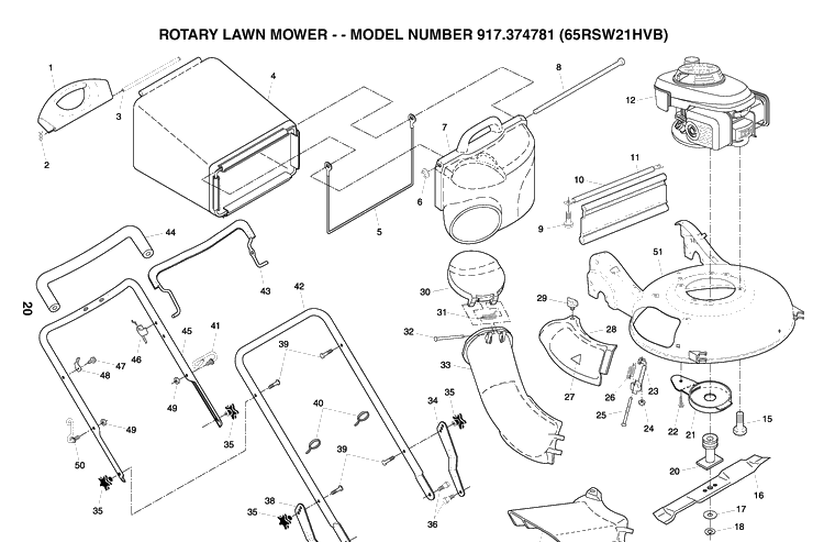 Repair Parts 2 Diagram and Parts List for 65RSW21HVA (65 C21HVB)(2003-10) Husqvarna Lawn Mower
