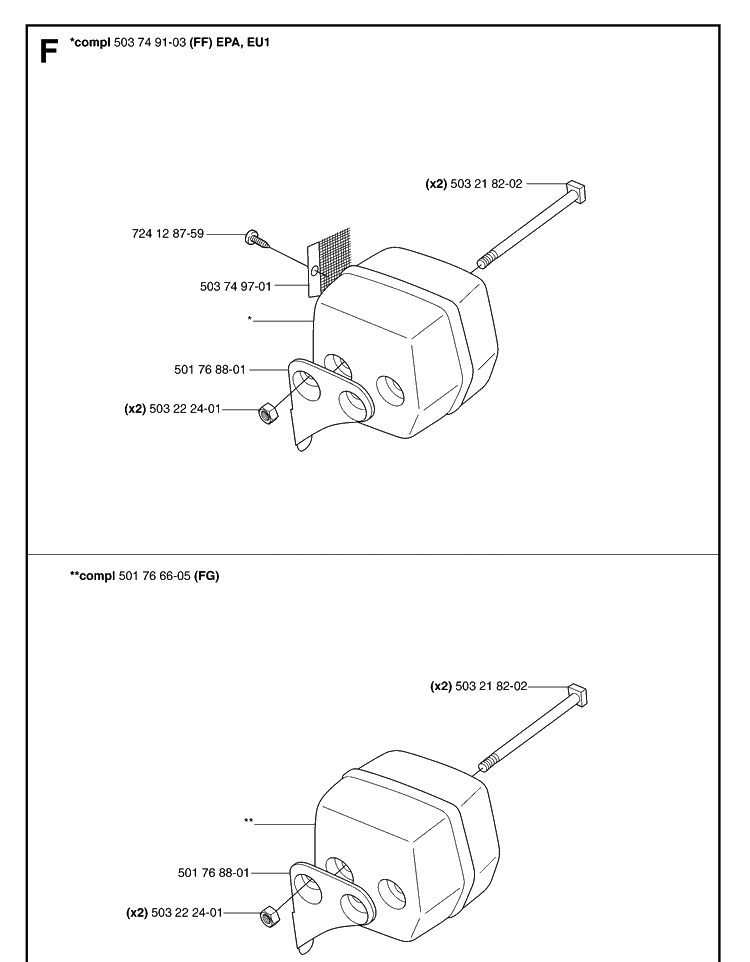 Muffler Diagram and Parts List for 55 20070500001-Current Husqvarna Chainsaw