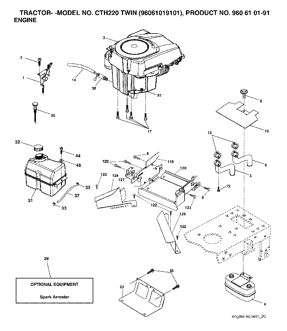 Engine Diagram and Parts List for CTH220TWIN (96061019101, 960610191)(2007-05) Husqvarna Lawn Tractor