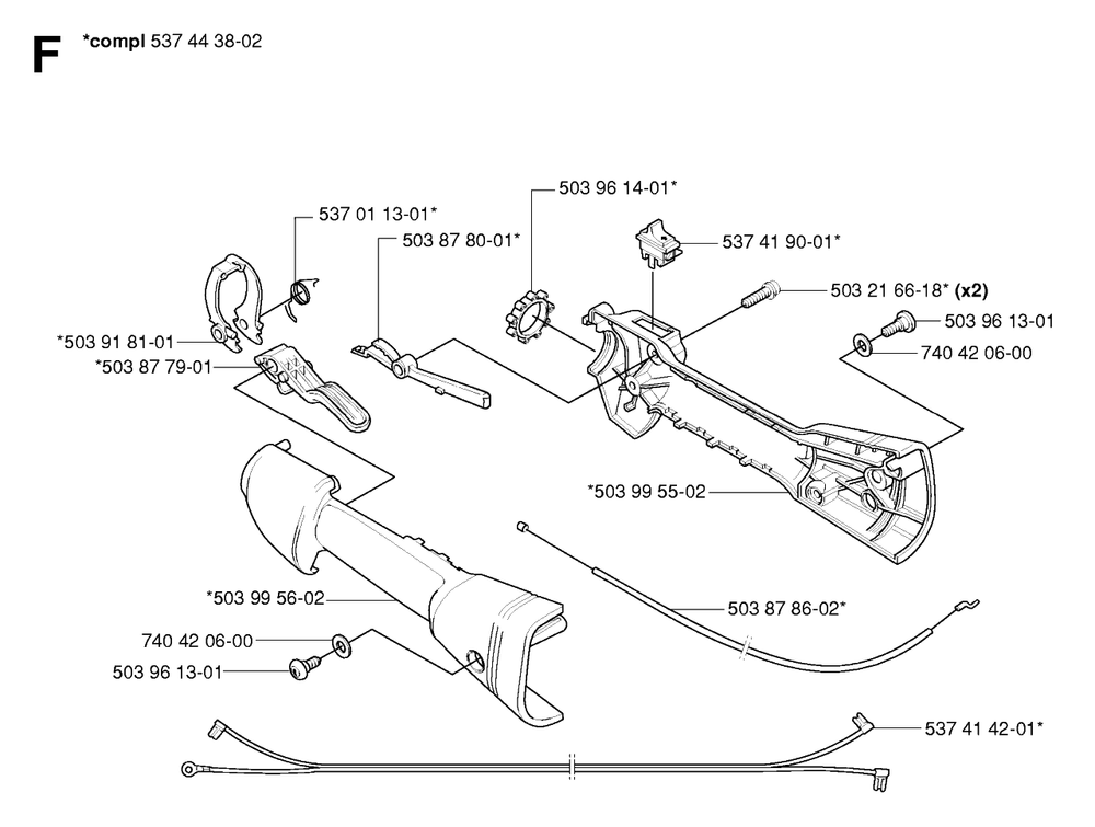 Throttle Controls Diagram and Parts List for 326HE4X 20054000001 - 20090900000 Husqvarna Hedge Trimmer